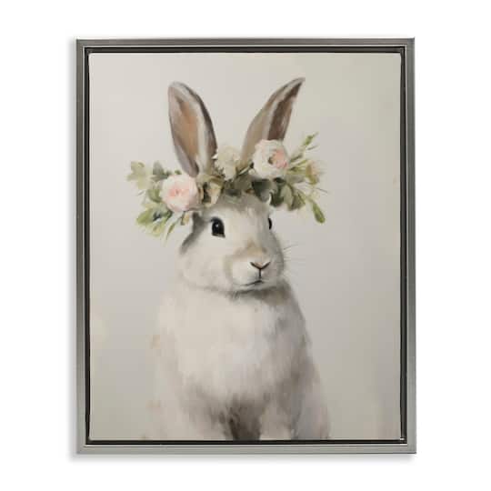 Stupell Industries White Bunny Floral Crown Floating Frame Wall Art